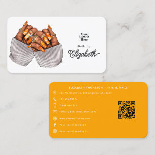 Carte De Visite Gras Orange et Gold African American Nail Salon