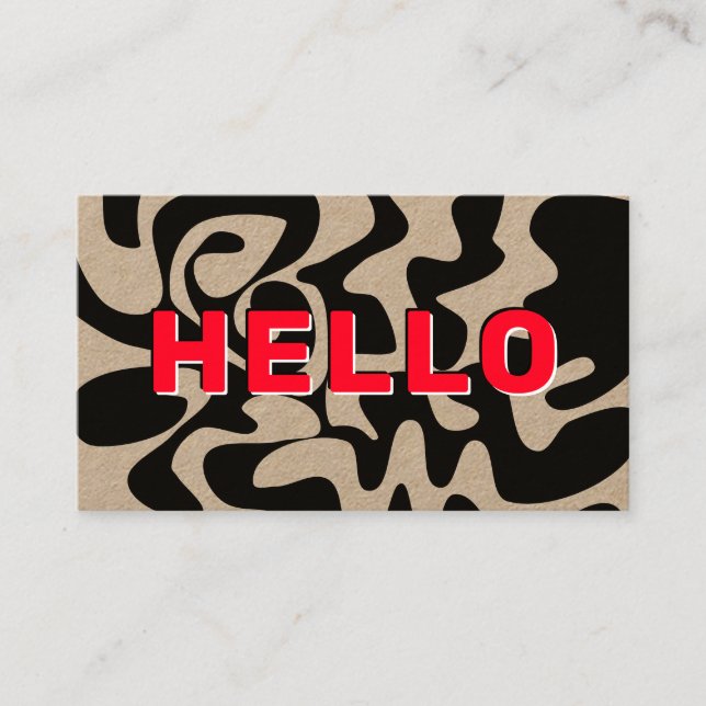 Carte De Visite Gras Police Hello moderne noir et rouge Kraft (Devant)