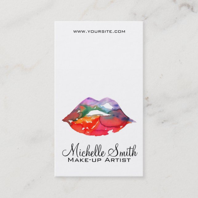 Carte De Visite Gras Rainbow Lips Aquarelle Dessin maquillage beau (Devant)