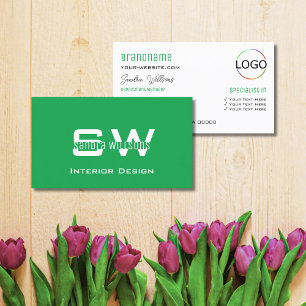 Carte De Visite Grass Green White Simple avec Monogramme et logo