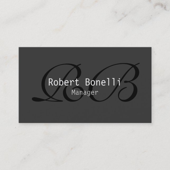 Carte de visite Gray Black White Monogram Manager (Devant)