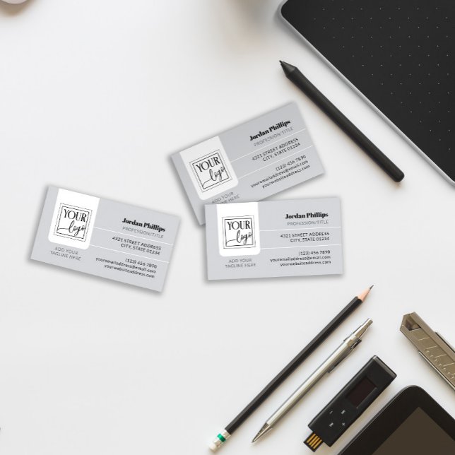 Carte De Visite Gray clair Ajouter votre logo un côté (Créateur téléchargé)