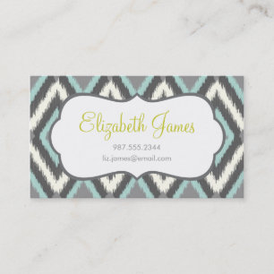 Carte De Visite Gray & Mint Tribal Ikat Chevron