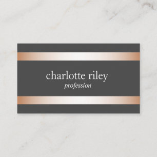 Carte De Visite Gray Moderne Rose Gold Stripes élégant