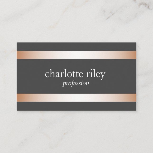 Carte De Visite Gray | Moderne Rose Gold Stripes élégant (Devant)