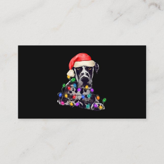 Carte De Visite Great Dane Père Noël Christmas Tree Lumières Noël  (Devant)