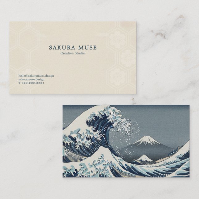 Carte De Visite Great Wave Inspired Japanese Business Card  (Devant / Derrière)