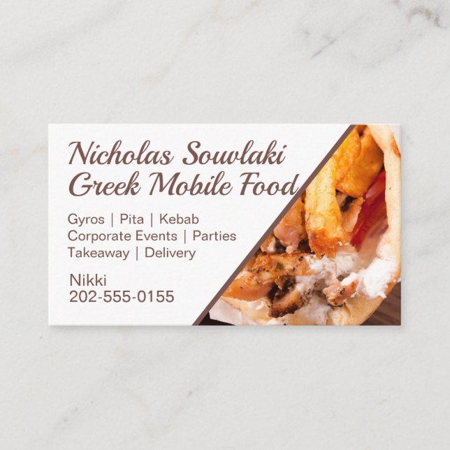 Carte De Visite Grec Food Gyros Mobile Café (Devant)