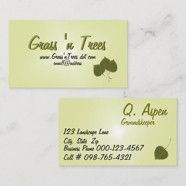 Carte De Visite Green Aspen Feuilles Services d'entretien de la pe (Devant / Derrière)