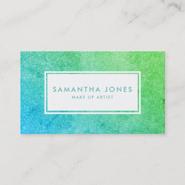 Carte De Visite Green Blue Ombre Sparkle Parties scintillant Make  (Devant)