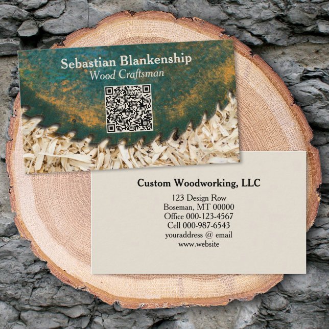 Carte De Visite Green Circular Saw QR Code Woodworking Crafsman (Créateur téléchargé)