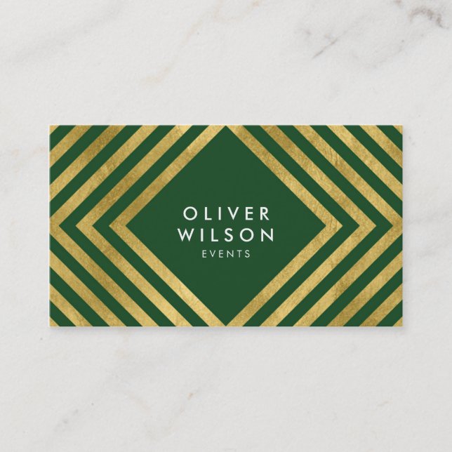 Carte De Visite Green Faux Gold Médias sociaux Élégant géométrique (Devant)