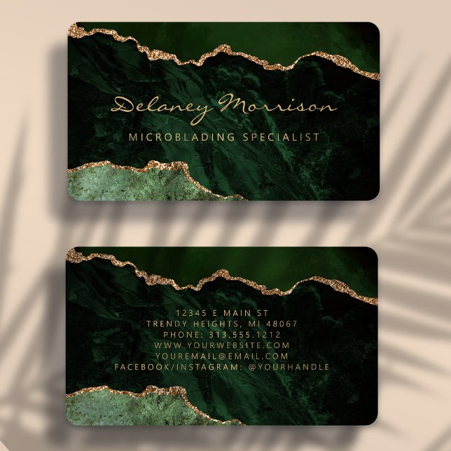 Carte De Visite Green Gold Agate Microblading Rounded (Créateur téléchargé)