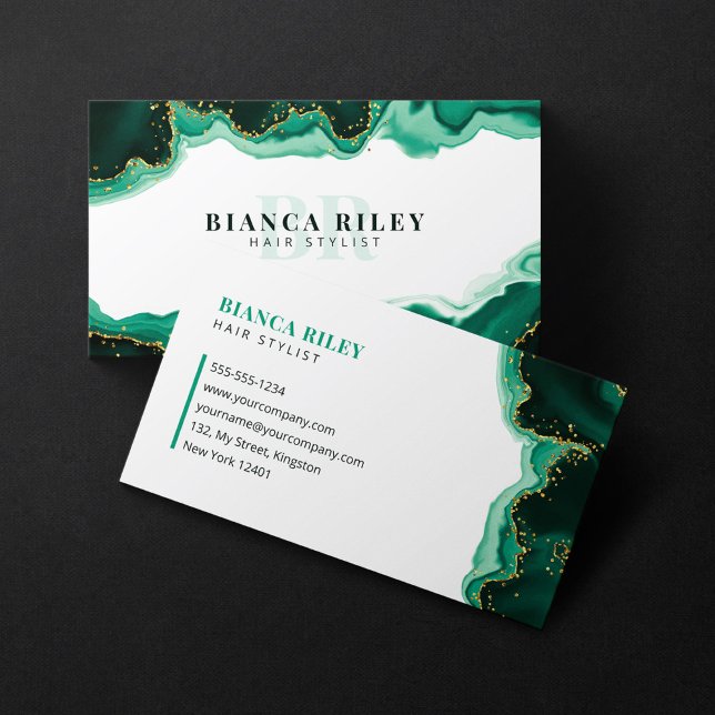 Carte De Visite Green Gold Parties scintillant Agate Hair Stylist  (Créateur téléchargé)