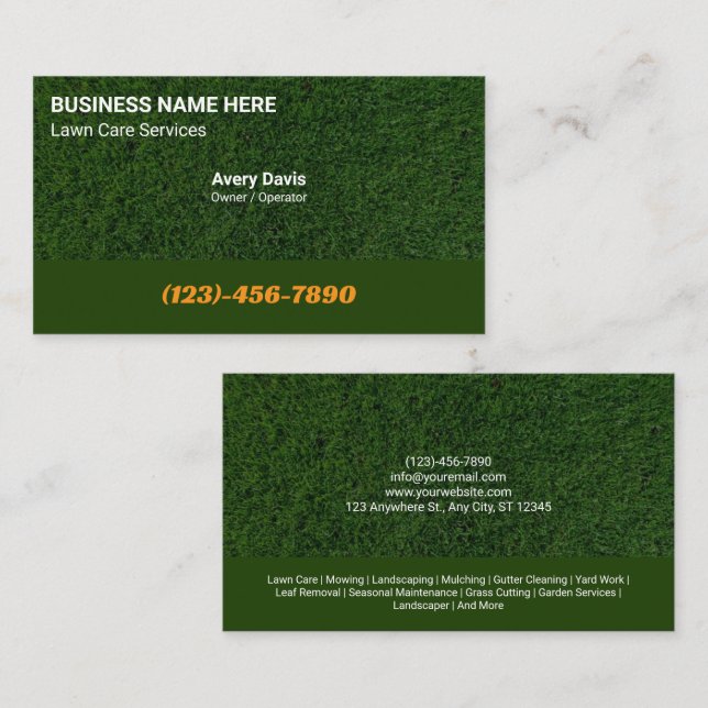 Carte De Visite Green Grass Lawn Care Landscaping Tree Service (Devant / Derrière)