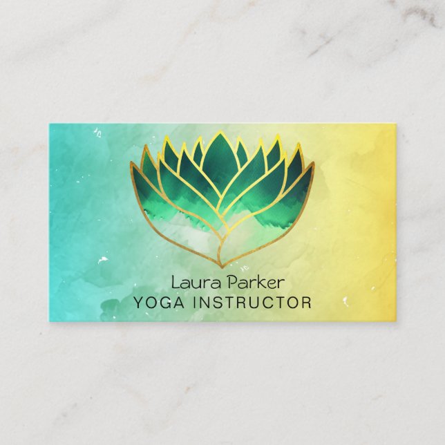 Carte De Visite Green Lotus Flower Yoga Enseignant Bien-être holis (Devant)