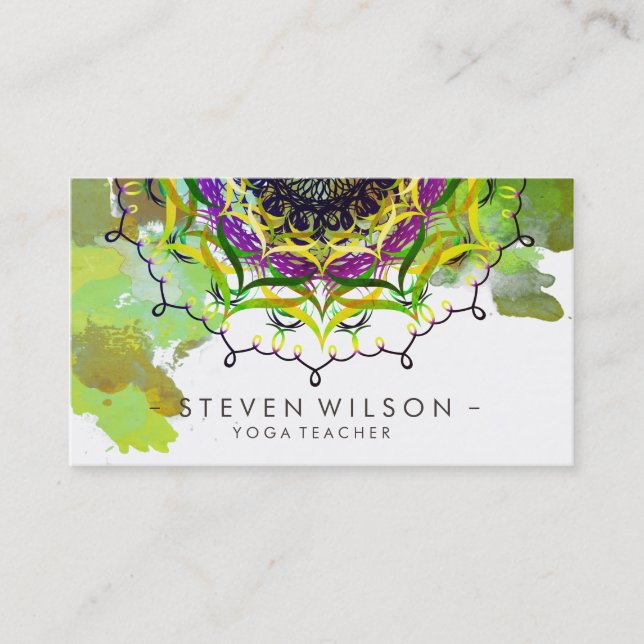 Carte De Visite Green Mandala Damask Yoga Méditation Holistique (Devant)