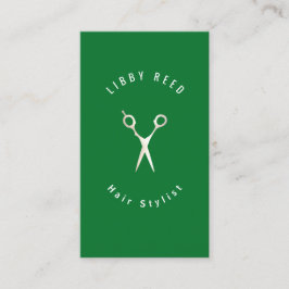 Carte De Visite Green Modern Hair Styliste Gold Ciseaux Salon