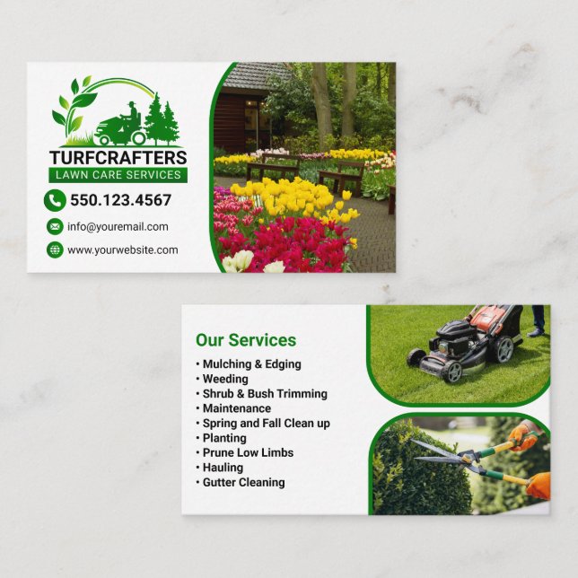 Carte De Visite Green Modern Landscaping Photo Service (Devant / Derrière)
