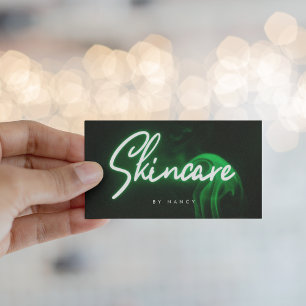 Carte De Visite Green Neon & Smoke Skincare Script manuscrit