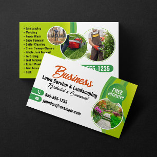 Carte De Visite Green Orange Lawn Service & Landscaping