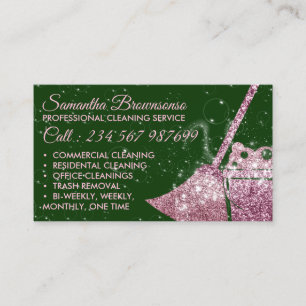 Carte De Visite Green Pink Service de nettoyage de luxe Maid Janit