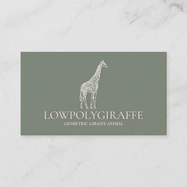 Carte De Visite Green Sage Cream Animal Lowpoly Giraffe (Devant)