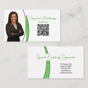 Carte De Visite Green Sliver Faux Parties scintillant Photo QR Pro