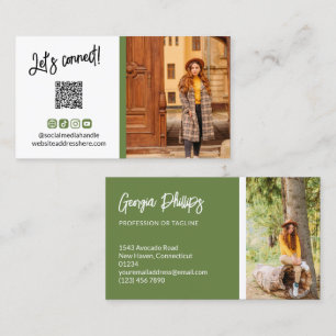 Carte De Visite Green Social Media Icons QR Code Photo
