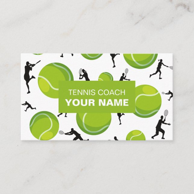 Carte De Visite Green Tennis Coach Ball & Joueur Sport Motif (Devant)