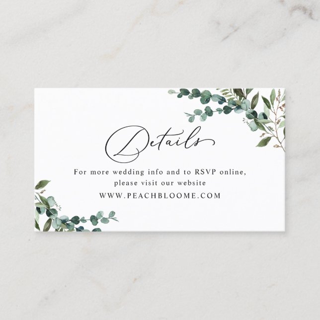 Carte De Visite Greenery QR Code Wedding Details Enclosure Card (Devant)