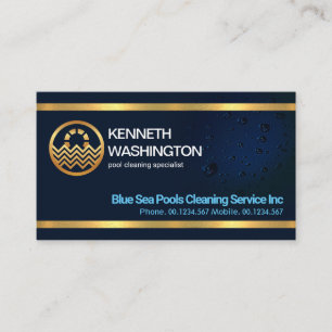 Carte De Visite Grève Gold Lines Blue Water Drops Piscine