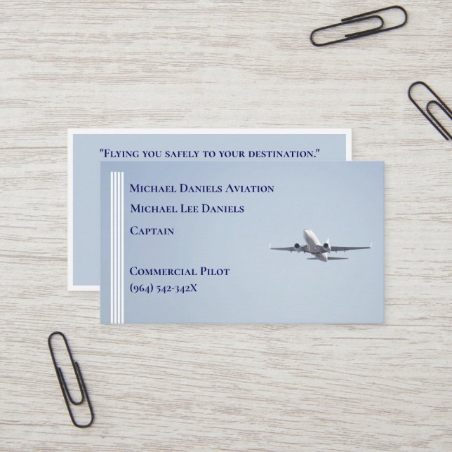 Carte De Visite Grèves blanches Avion commercial Capitaine pilote (Devant/Arrière en situation)