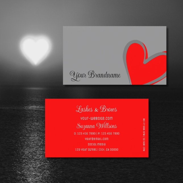 Carte De Visite Grey et Rouge Magnifique Coeur Moderne Cute Simple (Créateur téléchargé)