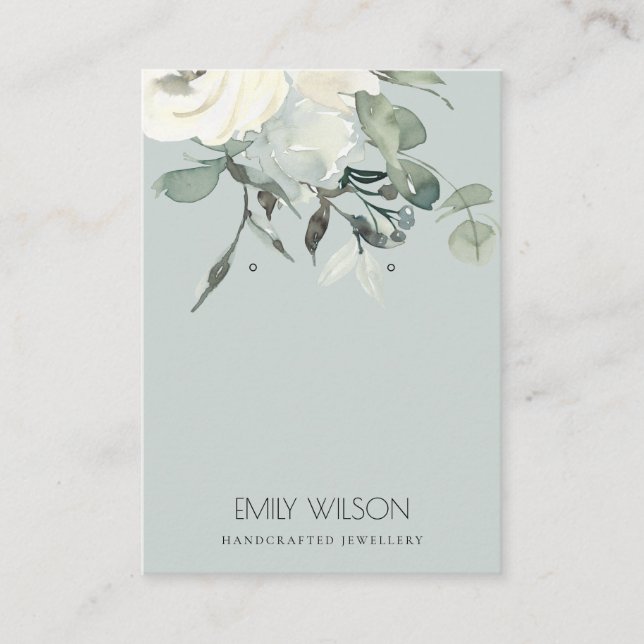Carte De Visite Grey Ivory White Floral Bunch Earring Display (Devant)