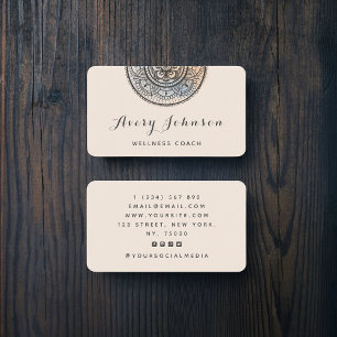 Carte De Visite Grey Mandala Wellness Coach Médias sociaux moderne