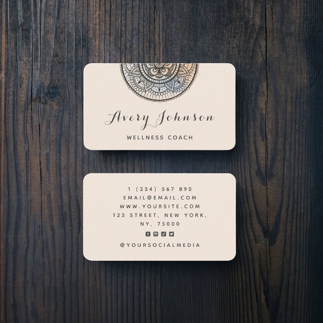 Carte De Visite Grey Mandala Wellness Coach Médias sociaux moderne (Créateur téléchargé)