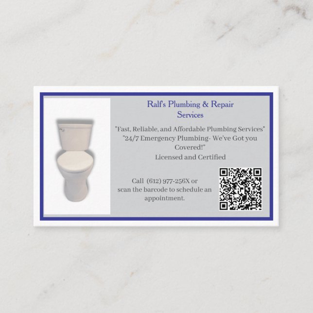 Carte De Visite Grey Plumber Plumbing Services Toilet  (Devant)