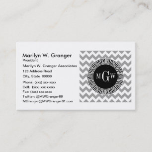 Carte De Visite Grey What Chevron Clé grecque noire 3 Monogramme