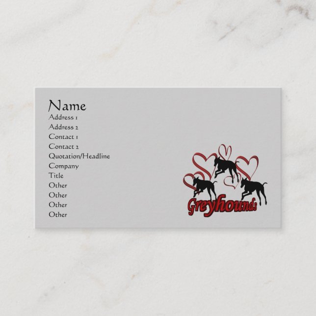 Carte De Visite Greyhounds And Hearts Animal (Devant)