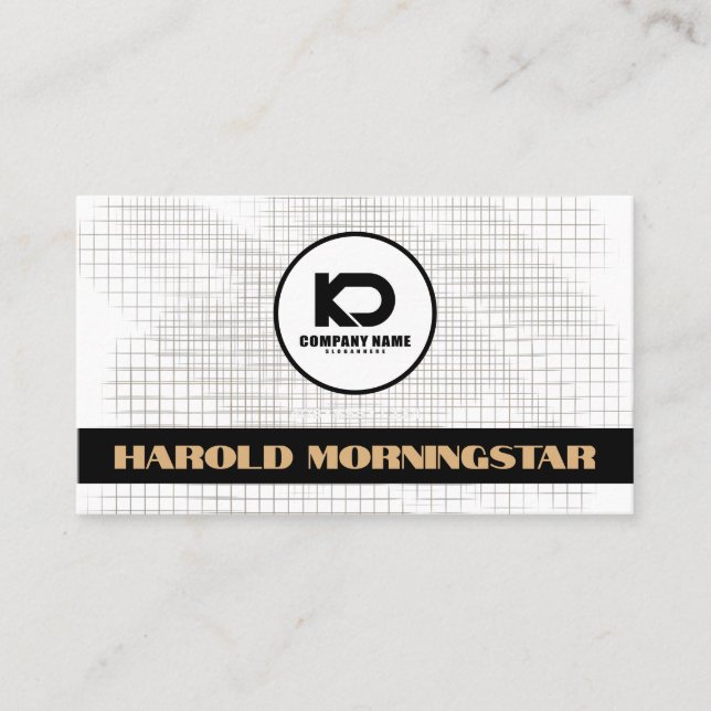 Carte De Visite Grille blanche noire moderne avec Qr et Logo (Devant)