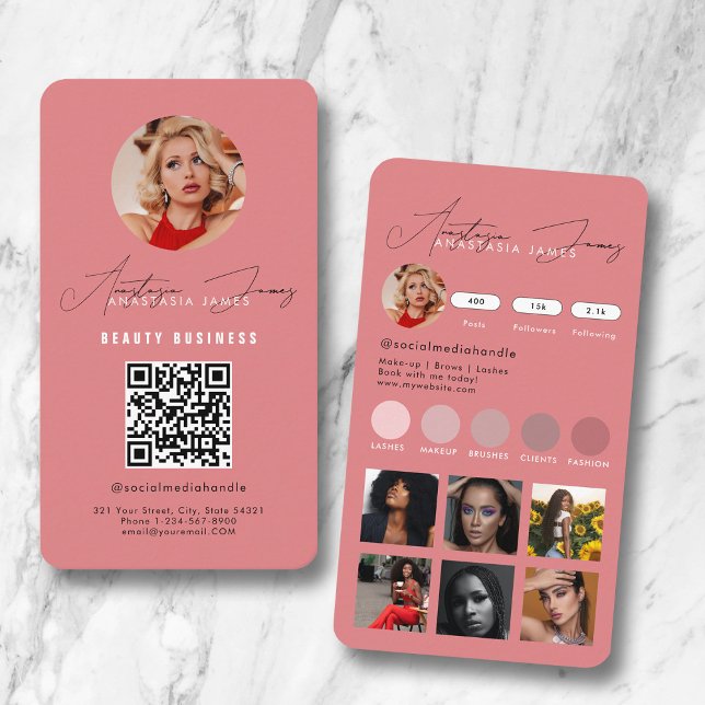Carte De Visite Grille d'alimentation d'Influencer Médias sociaux  (Influencer Feed Grid Social Media QR Code Business Business Card)