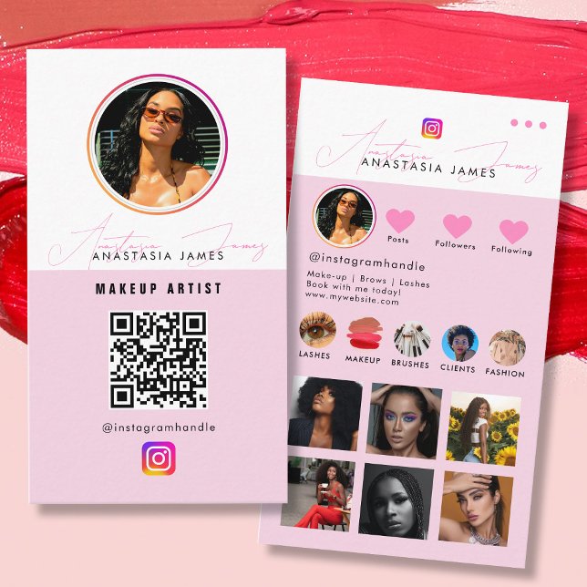 Carte De Visite Grille de flux photo Influencer Médias sociaux Cod (Influencer Photo Feed Grid Social Media QR Code Business Card)