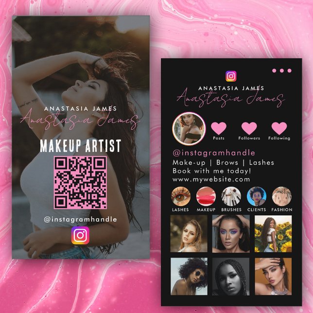 Carte De Visite Grille de l'influent sur l'alimentation de photos  (Photo Feed Influencer Grid Social Media Pink Business Card)
