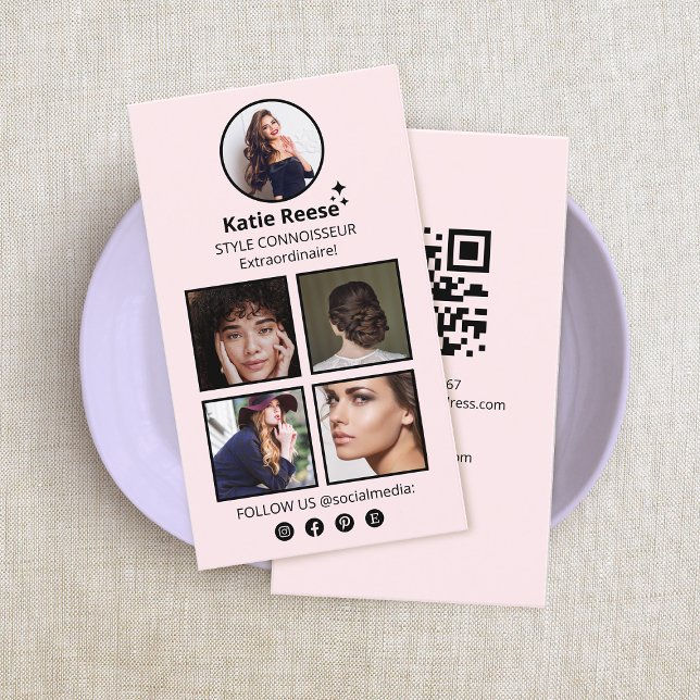Carte De Visite Grille photo des médias sociaux rose (Créateur téléchargé)