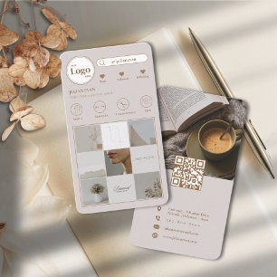 Carte De Visite Grille photo moderne à double face Instagram Beige
