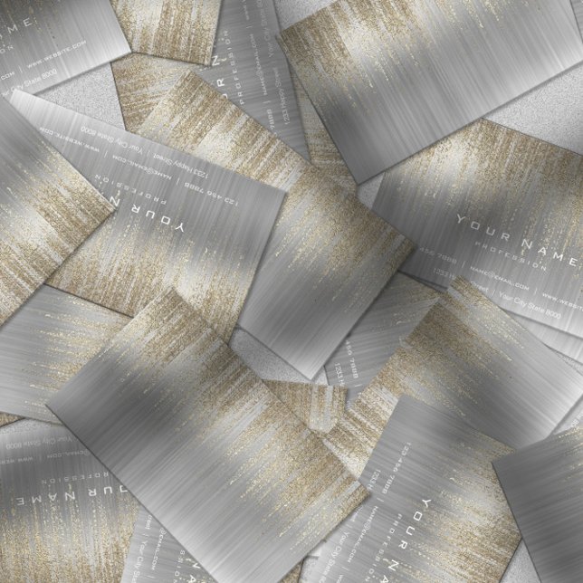 Carte De Visite Gris blanc argenté métal matrice or Cyber pluie (Créateur téléchargé)