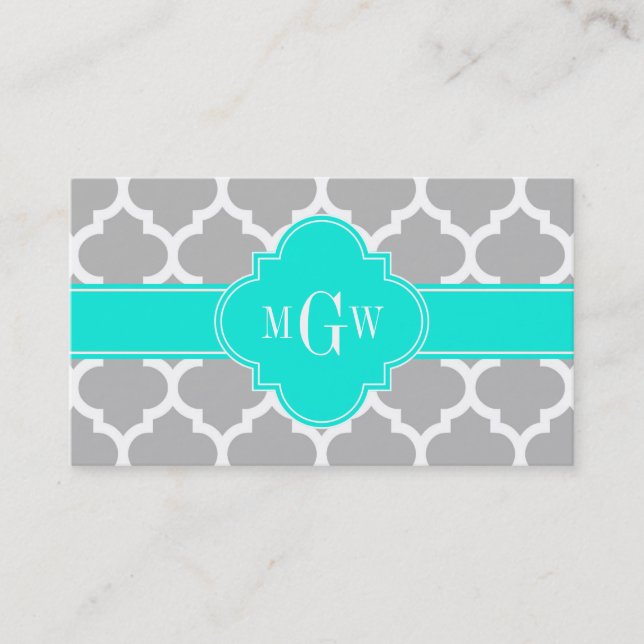 Carte De Visite Gris Blanc Marocain #5 Brt Aqua 3 Monogramme initi (Devant)