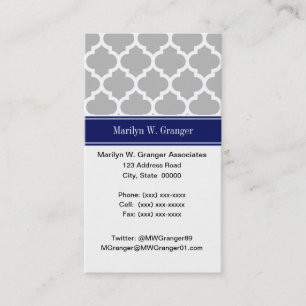 Carte De Visite Gris Blanc Marocain #5 Marine Nom bleu Monogramme