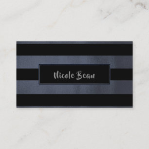 Carte De Visite Gris Charbon Bleu Noir Rayures Chic Moderne Glamou